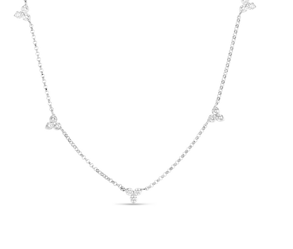 Roberto Coin White Gold Diamond Love by the Inch Five Station Flower Necklace