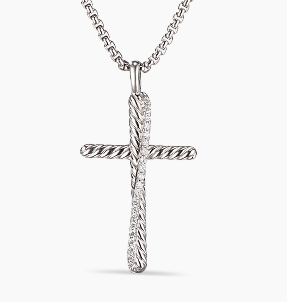 David Yurman Sterling Silver Cross Crossover Necklace w Diamonds