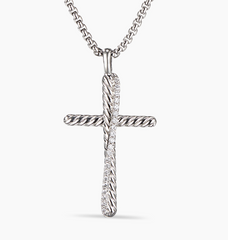 David Yurman Sterling Silver Cross Crossover Necklace w Diamonds