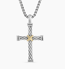 David Yurman Cable Cross Pendant Sterling Silver with 18K Yellow Gold