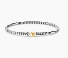 David Yurman Sterling Silver and 18 Karat Yellow Gold 3mm Classic Cable Heart Bracelet