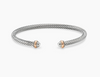 David Yurman Sterling Silver and 18 Karat Rose Gold 4 mm Classic Cable Bracelet with Silver Domes