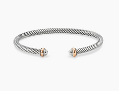 David Yurman Sterling Silver and 18 Karat Rose Gold 4 mm Classic Cable Bracelet with Silver Domes