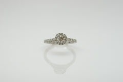 14K White Gold Diamond Halo Engagement Ring with 0.42ct Center Diamond