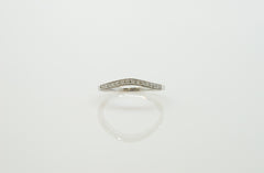 14K White Gold Curved Bead Set Wedding Band with Diamonds