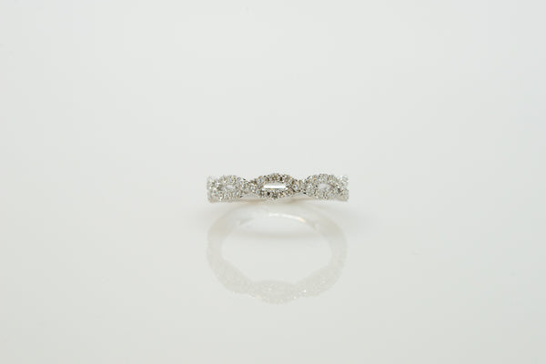 14K White Gold Prong Set Twist Design Wedding Ring with Diamonds