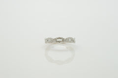 14K White Gold Prong Set Twist Design Wedding Ring with Diamonds