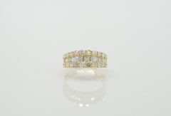 14K Yellow Gold Prong Set Wedding Ring with Baguette and Round Diamonds