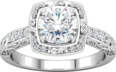14 Karat White Gold Sculptural-Inspired Halo-Style Diamond Engagement Ring Mounting