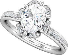 14 Karat White Gold Floral Halo Diamond Engagement Ring Mounting