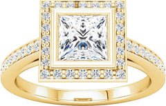 14 Karat Yellow Gold Diamond Halo Engagement Ring Mounting