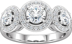 14 Karat White Gold Diamond Halo Three Stone Ring Mounting