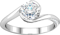 14 Karat White Gold Bypass Half Bezel Engagement Ring Mounting With Diamonds