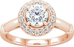 14 Karat Rose Gold Diamond Halo Engagement Ring Mounting
