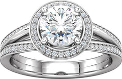 14 Karat White Gold Halo Style Split Shank Engagement Ring Mounting