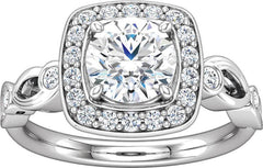 14 Karat White Gold Cushion Halo Diamond Engagement Ring Mounting