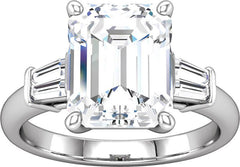14 Karat White Gold Diamond Engagement Ring Mounting with 4 Baguette Diamonds