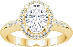 14 Karat Yellow Gold Diamond Oval Halo Engagement Ring Mounting