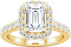 14 Karat Yellow Gold Emerald Halo Engagement Ring Mounting