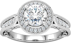 14 Karat White Gold Vintage Insprired Diamond Halo Engagement Ring Mounting