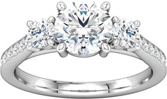 14 Karat White Gold Diamond Three Stone Engagement Ring Mounting