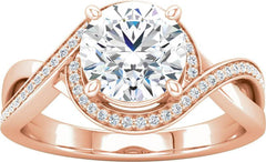 14 Karat Rose Gold Bypass Halo Style Engagement Ring Mounting