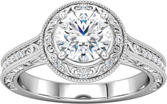 14 Karat White Gold Vintage Style Halo Engagement Ring Mounting