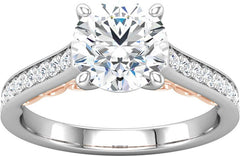 14 Karat White and Rose Gold Diamond Engagement Ring Mounting With Filigree Detail