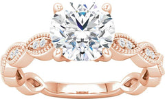 14 Karat Rose Gold Vintage Inspired Diamond Milgrain Engagement Ring Mounting