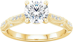 14 Karat Yellow Gold Vintage Inspired Diamond Engagement Ring Mounting