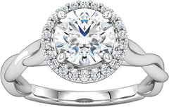 14 Karat White Gold Diamond Halo Ribbon Style Engagement RIng Mounting