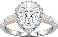14 Karat White and Rose Gold Halo Style Bezel Set Engagement Ring Mounting