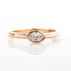14K Rose Gold Bezel, Marquise Diamond Fashion Ring