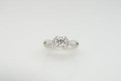 14K White Gold Pave Crossover Engagement Ring