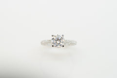 14K White Gold Three Row Pave Engagement Ring with 90=0.35tcw Round Diamonds