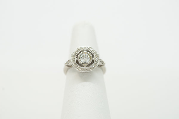 14K White Gold Vintage Style Engagement Ring