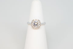 14K White Gold Diamond Halo Engagement Ring Semi Mounting with Round Accent Diamonds