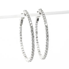 14K White Gold Oval-Shaped Inside-Out Hoop Earrings with Diamonds