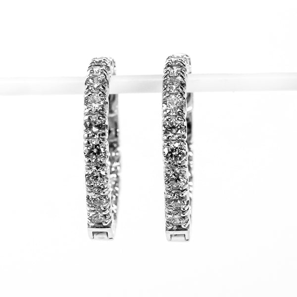 14K White Gold Inside-Out Hoop Earrings with 30 Round Diamonds