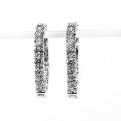 14K White Gold Inside-Out Hoop Earrings with 30 Round Diamonds