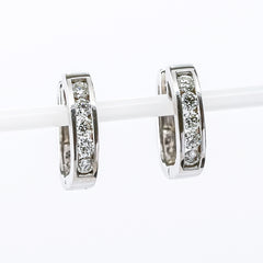 14k White Gold Square Hoop Earrings with Diamonds
