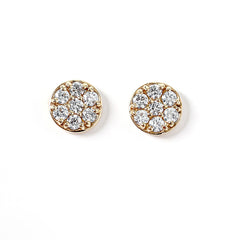14K Yellow Gold Pave Round Diamond Disk Earrings