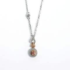18K White & Rose Gold Oval Halo Pendant with Pink & White Diamonds