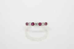 14K White Gold Ring with Diamonds and Rubies