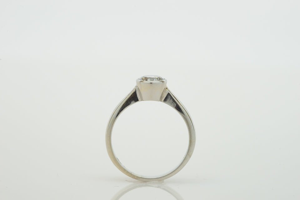 14K White Gold Bezel Engagement Ring