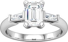 14 Karat White Gold Diamond Engagement Ring Mounting with Baguette Diamonds