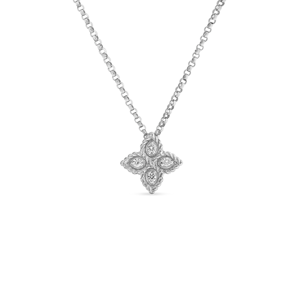 Roberto Coin 18-Karat White Gold Small Diamond Princess Flower Necklace