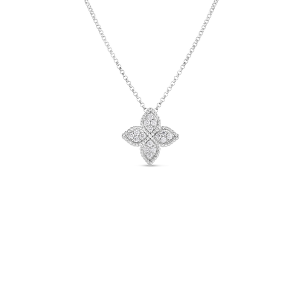 Roberto Coin 18-Karat White Gold Medium Diamond Princess Flower Necklace
