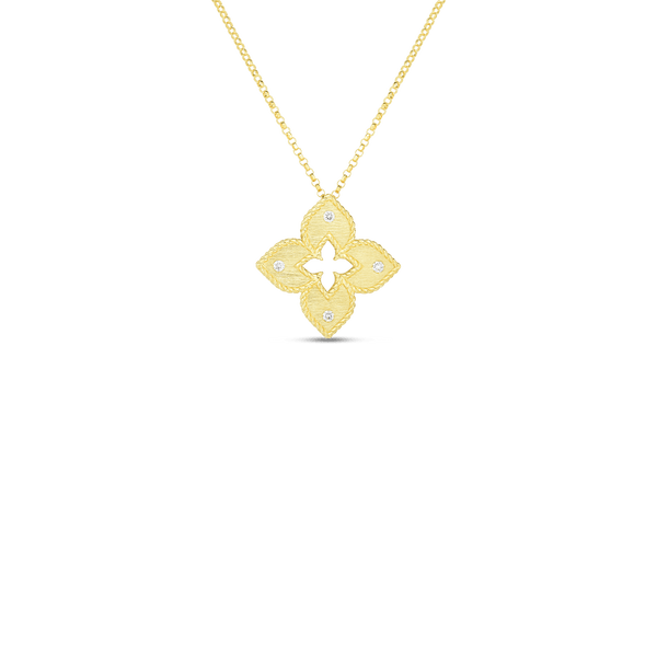 Roberto Coin 18K Yellow Gold Petite Venetian Princess Satin Flower Pendant with Diamond Accent