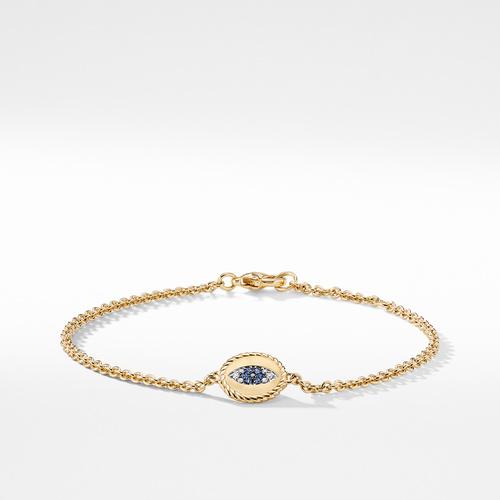 Cable Collectibles Evil Eye Charm with Blue Sapphire Diamonds and Black Diamonds in 18K Gold